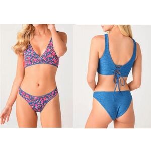 Maaji Prussian Blue allure Long Line Triangle Bikini Set Reversible